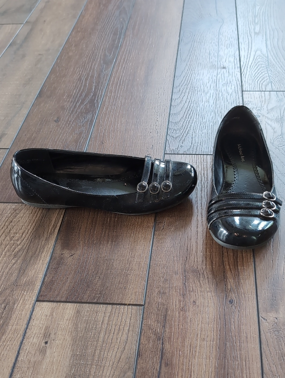 Black Patent Triple-Strip Ballet Flats
